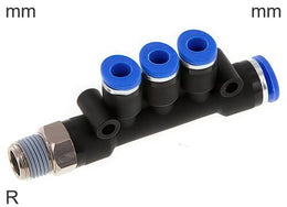 Verteiler Push-In Fittings Messing Und Kunststoff R-Gewinde Männlich 3 Ausgänge