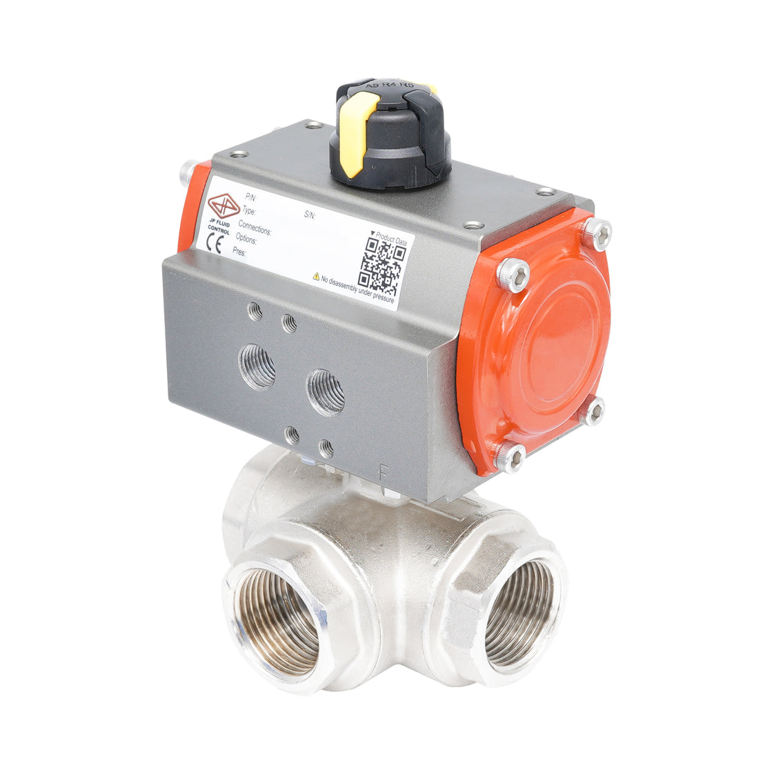 Rp 2" Pneumatischer Messing-Kugelhahn 3-Wege mit L-Bohrung - Doppeltwirkend