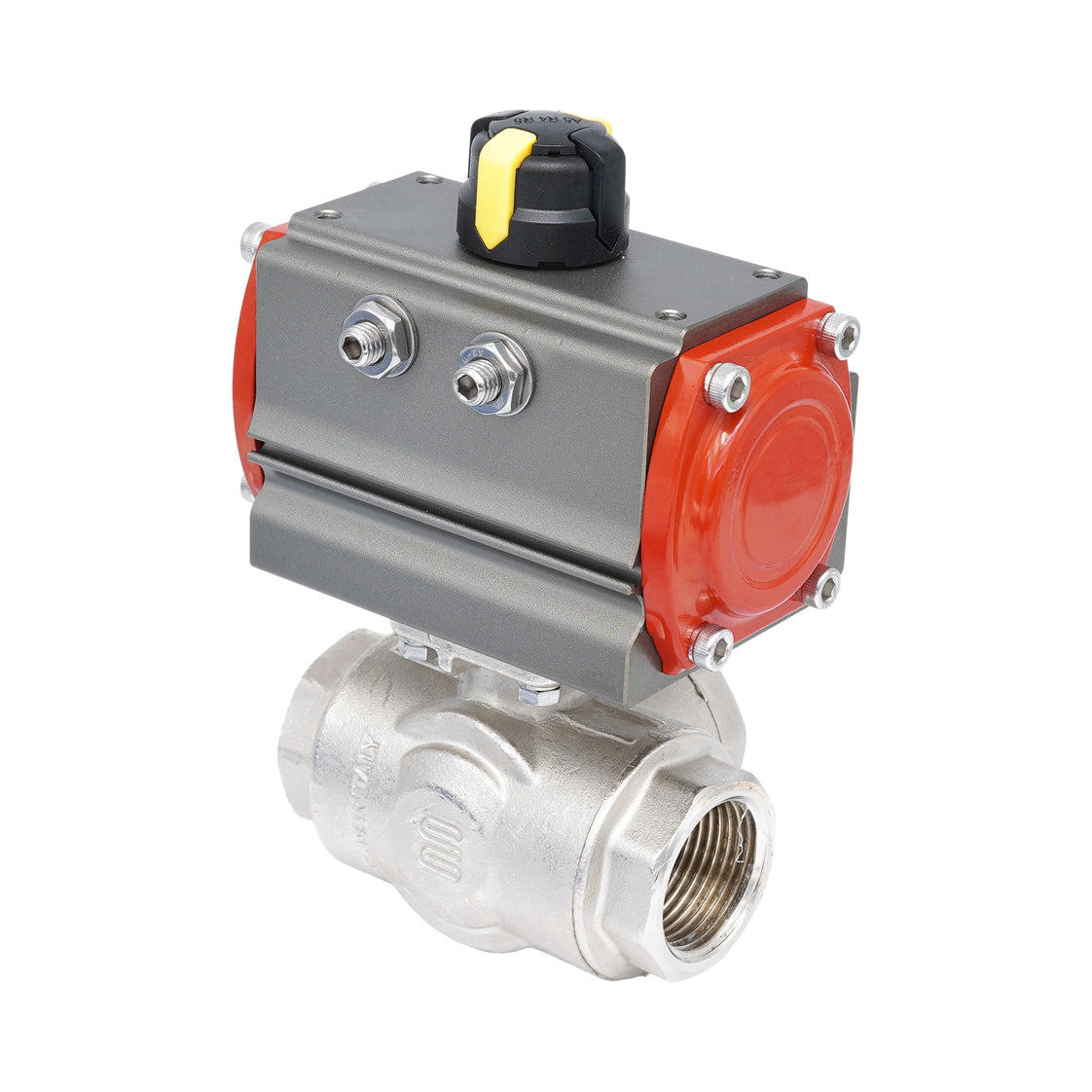 Rp 2" Pneumatischer Messing-Kugelhahn 3-Wege mit L-Bohrung - Doppeltwirkend