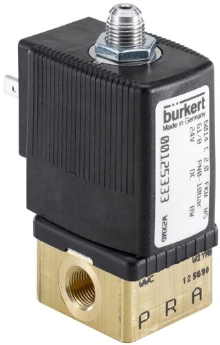 Solenoid Valve 3/2-Way G1/4'' NC Brass FKM 0-10bar/145psi 110VAC/DC Oxygen Fat/Oil Free ATEX 6014 20015788