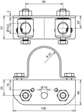 Stainless Steel Adapter For Angled Support Pipes 50mm With 2 Bolts - 106326