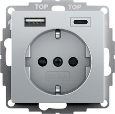 Gira System 55 Dual USB Wall Socket Aluminum - 245926