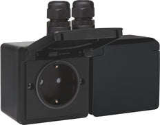 Niko Hydro Double Horizontal IP44 Socket Black 16A 250V - 761-37838