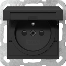 Gira System 55 Safety Plus Socket With Hinged Cover Black Matt - 4488005
