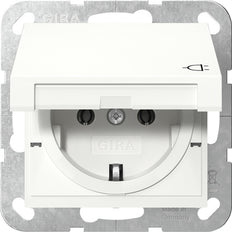 Gira System 55 SCHUKO Socket With Hinged Cover Pure White - 445403