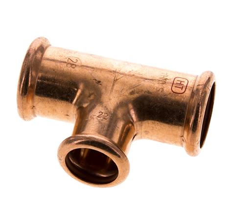 Tee Press Fitting - 22mm Female & 28mm - Copper alloy