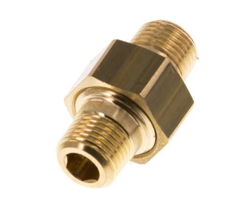 R 1/8'' Brass Double Nipple 3-pieces with Conically sealing 16 Bar [2 Pieces]