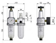 FRL 2-Part G3/8'' 600 l/min 0.5-16.0bar/7-232psi Semi-Auto Metal Standard 1