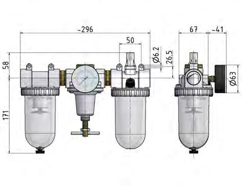 FRL 3-Part G1'' 3200 l/min 0.5-16.0bar/7-232psi Semi-Auto Metal Standard 3