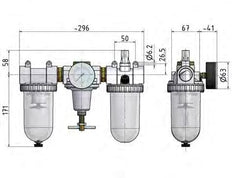 FRL 3-Part G3/4'' 3200 l/min 0.5-10.0bar/7-145psi Auto Metal Standard 3