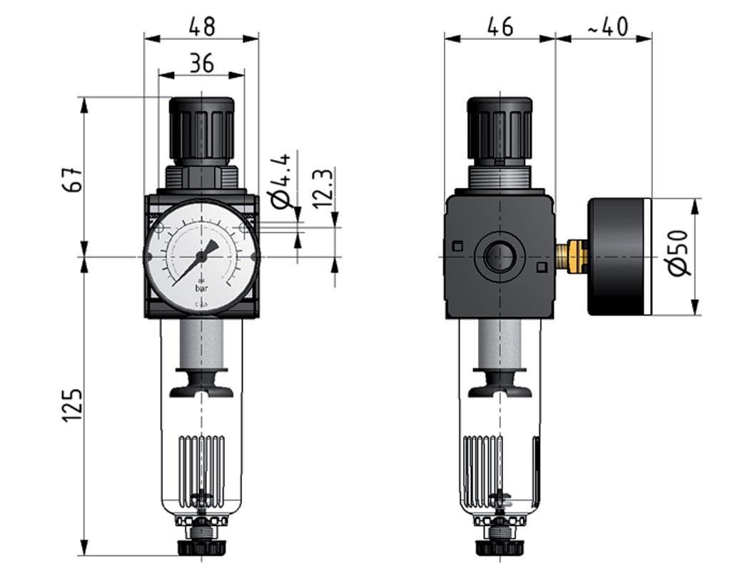 Filterregler G3/8'' 1600l/min 0.2-6.0bar/3-87psi Auto Polycarbonat Multifix 1