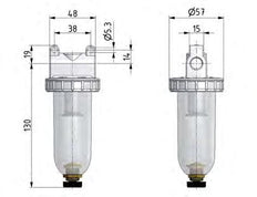 Filter 5microns G1/4'' 800l/min Semi-Auto Polycarbonat Standard 1