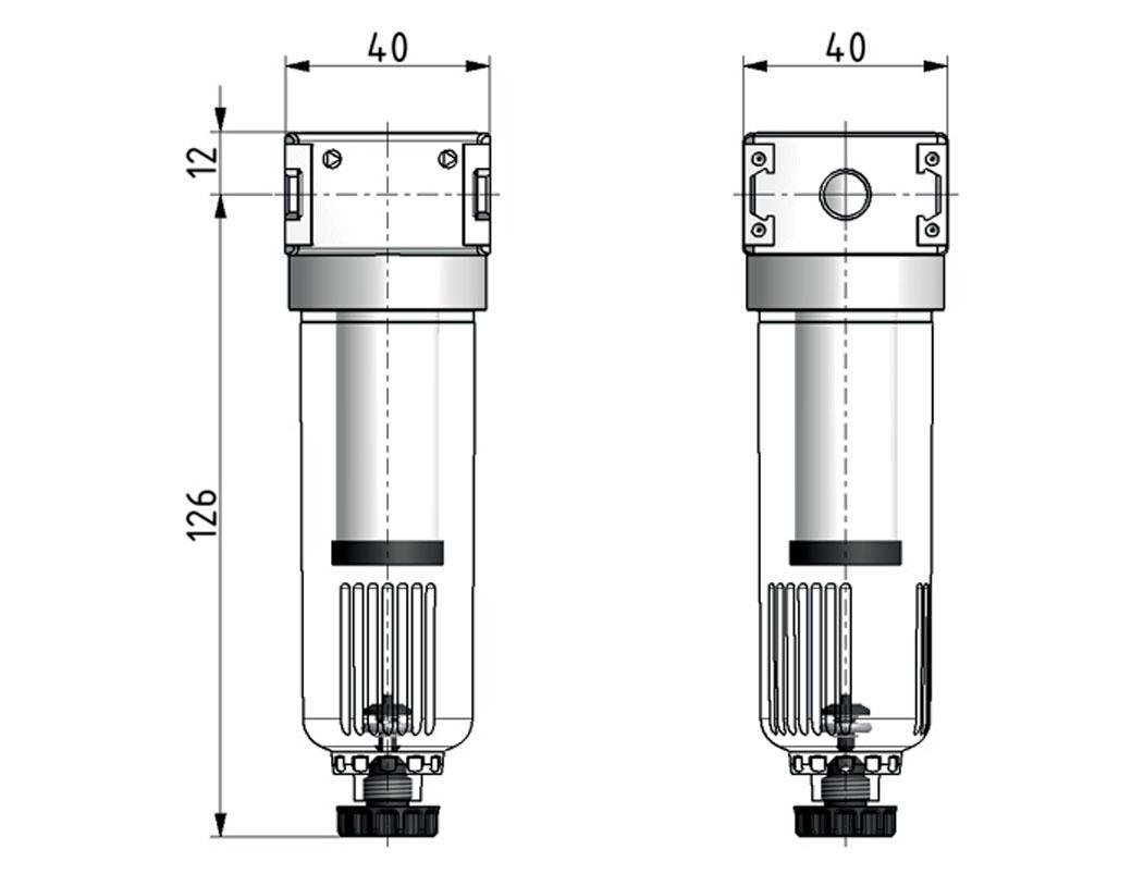 Vorfilter 0.3microns G1/4'' 160l/min Semi-Auto Polycarbonat Multifix 0