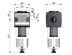 Vorfilter 0,3 Mikrometer G1/2'' 500 l/min Halbautomatisch Polycarbonat Multifix 2