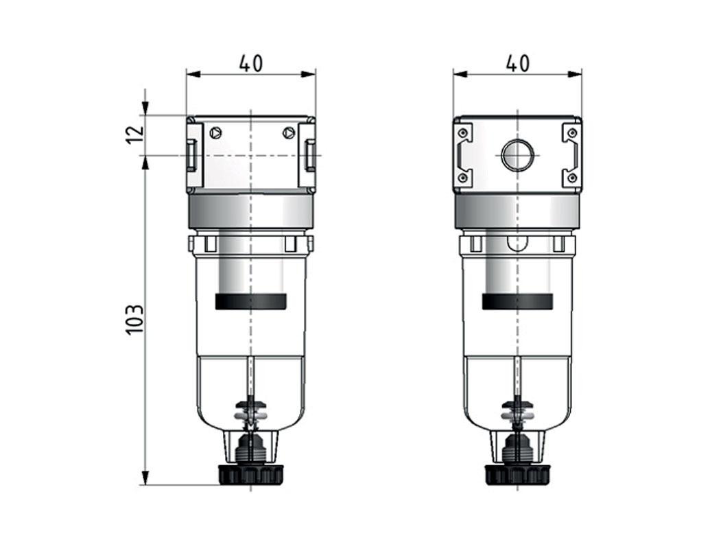 Vorfilter 0.3microns G1/8'' 130l/min Semi-Auto Polycarbonat Multifix 0