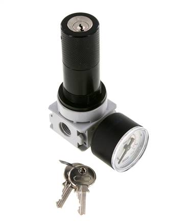 Druckregler G1/4'' 700l/min 0,5-10,0bar/7-145psi 40 mm Manometer Zylinderschloss Multifix 0