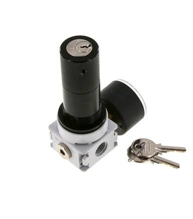 Druckregler G1/4'' 700l/min 0,5-10,0bar/7-145psi 40 mm Manometer Zylinderschloss Multifix 0