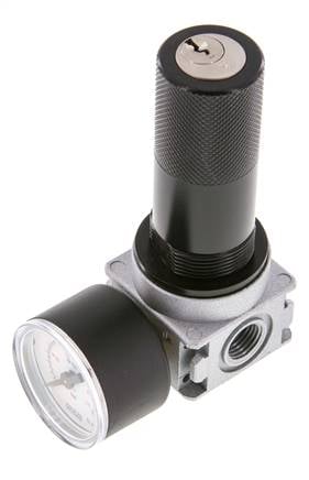 Druckregler G1/4'' 1450l/min 0.5-10.0bar/7-145psi Zinkdruckguss 40 mm Manometer Zylinderschloss Multifix 0