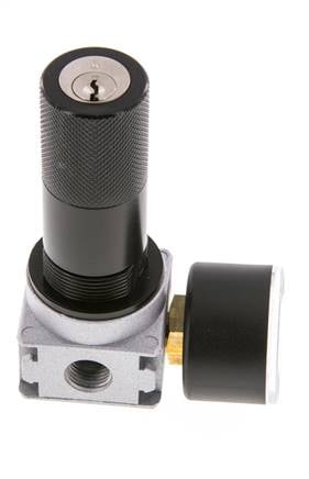 Druckregler G1/4'' 1450l/min 0.5-10.0bar/7-145psi Zinkdruckguss 40 mm Manometer Zylinderschloss Multifix 0