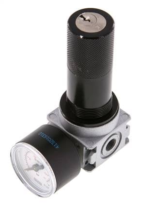 Druckregler G1/8'' 1450l/min 0,5-10,0bar/7-145psi 40 mm Manometer Zylinderschloss Multifix 0