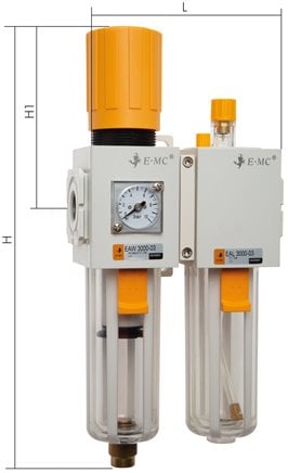 FRL G3/8'' 1800 l/min 0.5-9.0bar/7-130psi Semi-Auto Double-Walled Plastic EMC 3A