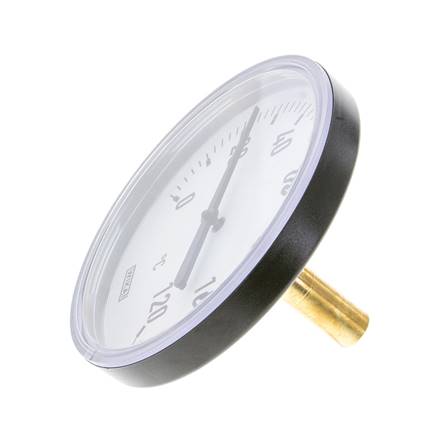 0 to +120°C Plastic Bimetallic Thermometer 100mm Cabinet 40mm Stem with Thermowell