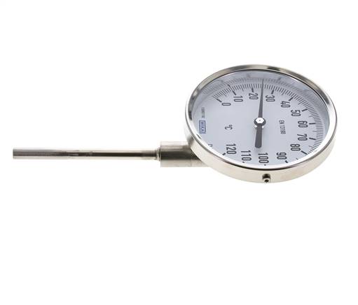 0 to +120°C Stainless Steel Bimetallic Thermometer 100mm Cabinet 100mm Stem Bottom
