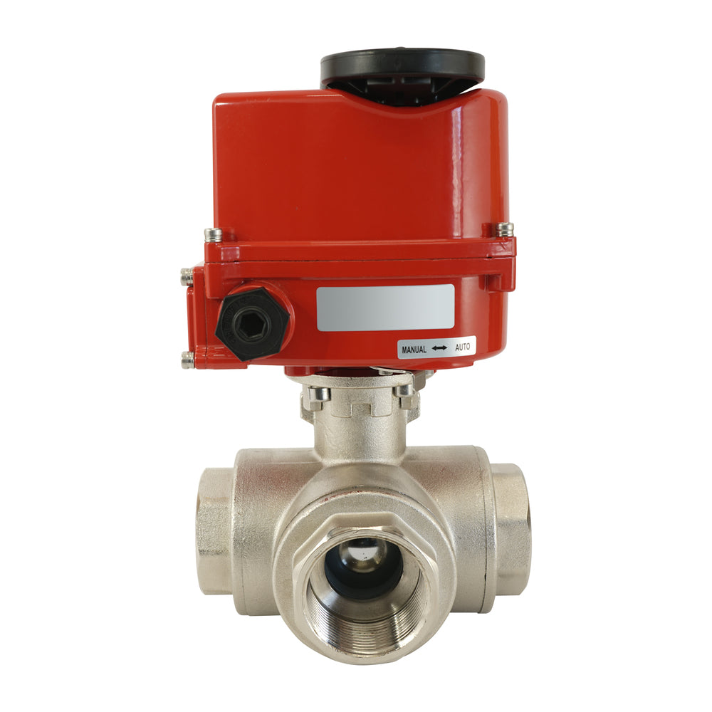 G 2 inch 3-Way brass electric ball valve (T- bore) 24 V AC/DC
