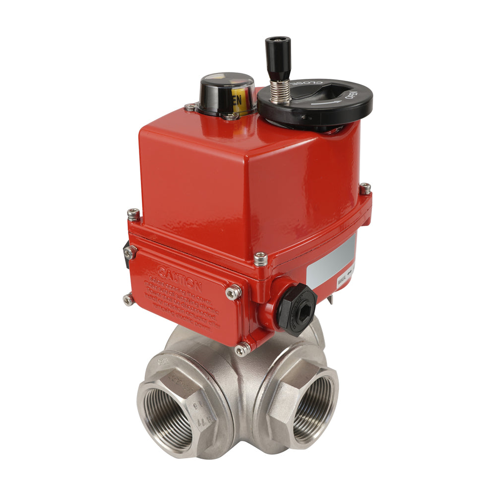 G 1/2 Zoll 3-Wege-Edelstahl Modulierender elektrischer Kugelhahn (L-Anschluss) 24 V AC/DC