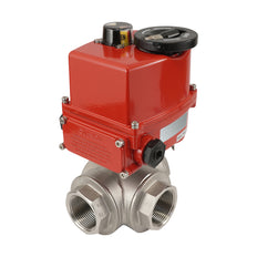 G 1 1/4 Zoll 3-Wege-Edelstahl-Kugelhahn (T-Bohrung) 100-240 V AC