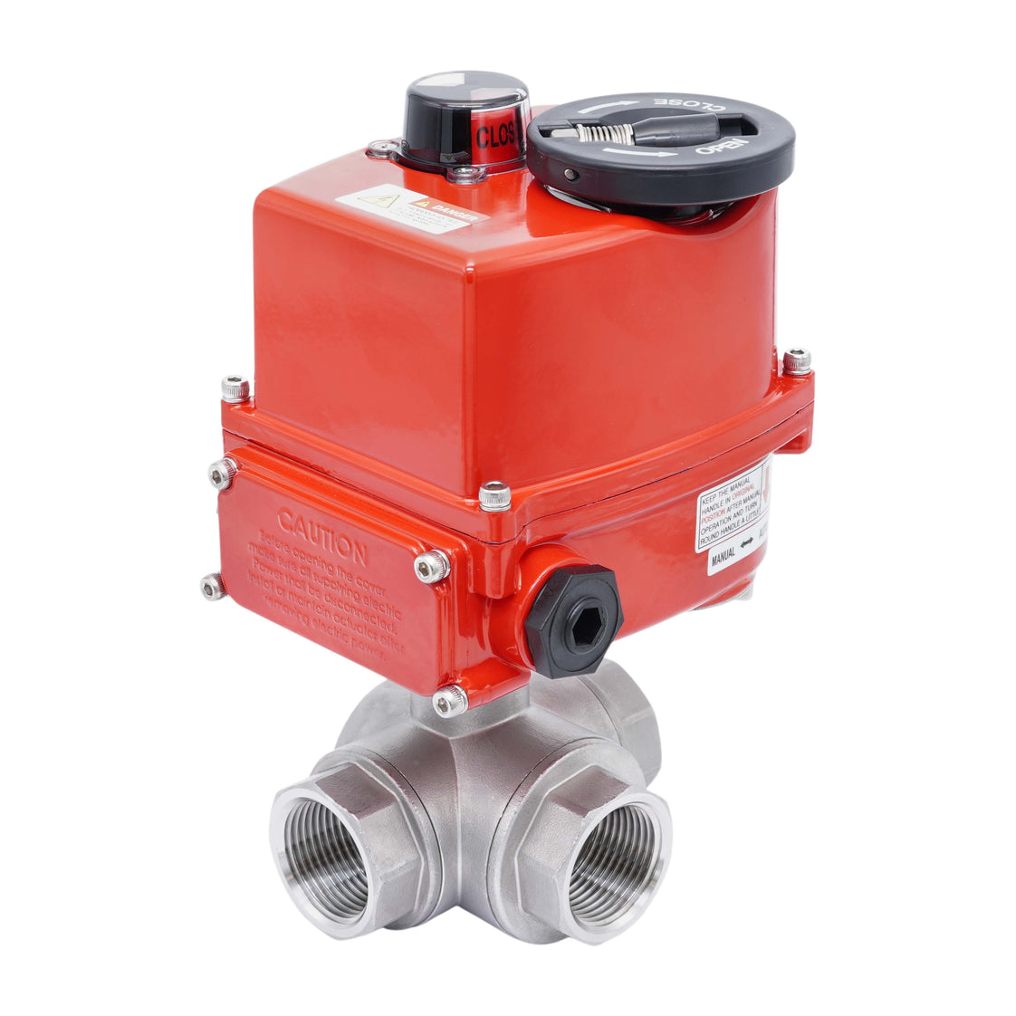 Rp 1-1/2'' L-Port 3-Wege Edelstahl-Kugelhahn mit elektrischem Antrieb 24 V AC/DC