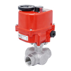 Rp 1-1/2'' L-Port 3-Wege Edelstahl-Kugelhahn mit elektrischem Antrieb 24 V AC/DC
