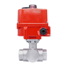 Rp 1-1/2'' L-Port 3-Wege Edelstahl-Kugelhahn mit elektrischem Antrieb 24 V AC/DC