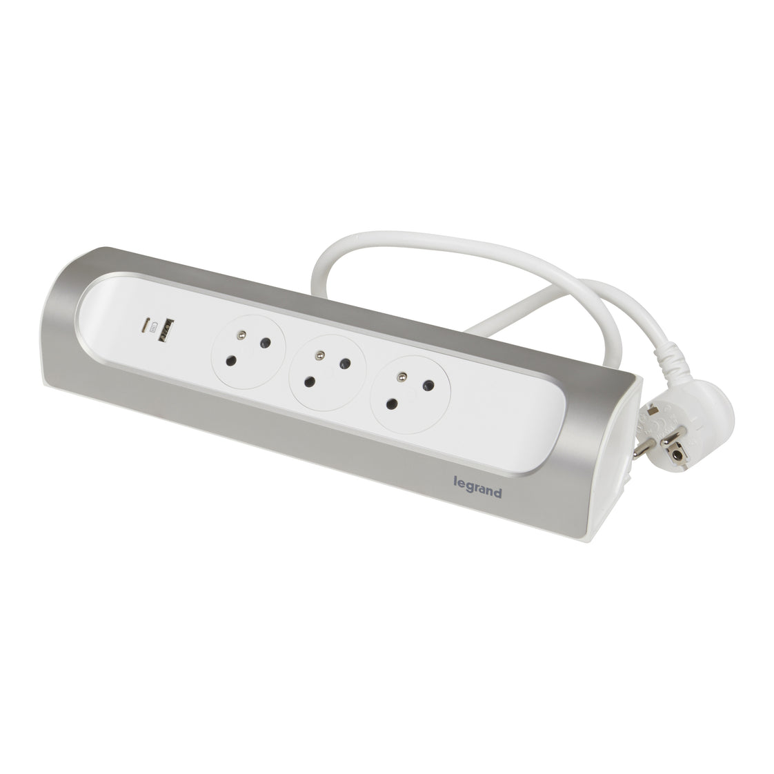 90 Grad TKD 3xPA USB A+C 1m Aluminium-Montagebuchse (Europäische Steckdose) - 049406 [5 Stück]