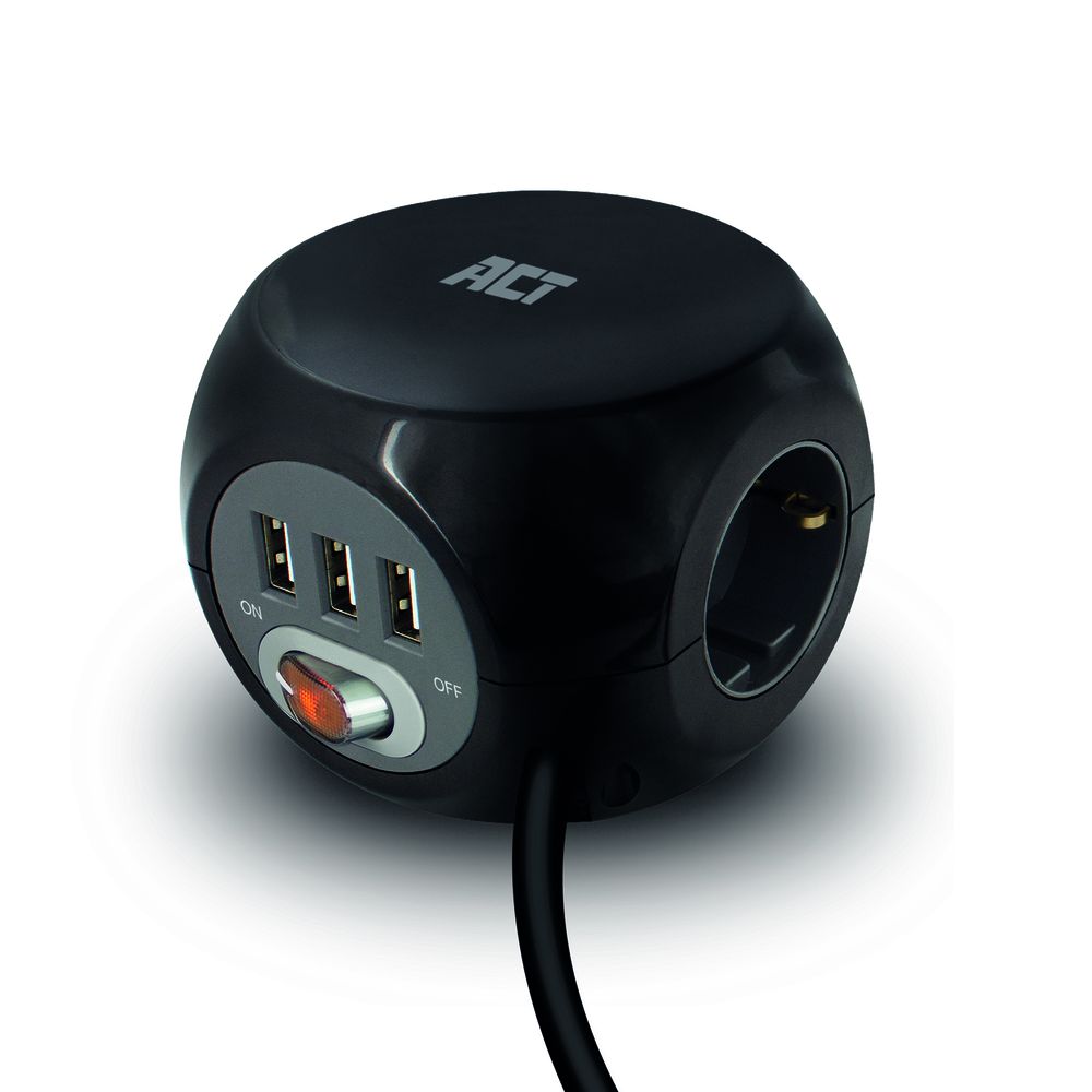 Act Cube Pdu Steckdosenleiste Mit 3 Ausgängen Und Usb-Ports (Europäische Steckdose) - Ac2400