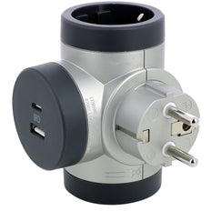 Drehbarer Dominostecker 3x2P+A mit USB A+C - Schwarz & Weiß (Europäische Steckdose) - 694524 [10 Stück]