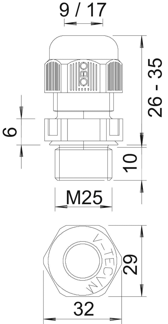 OBO V-Tec M25 Ip68 Zugentlastungs-Kabelverschraubung - 2022849 [5 Stück]