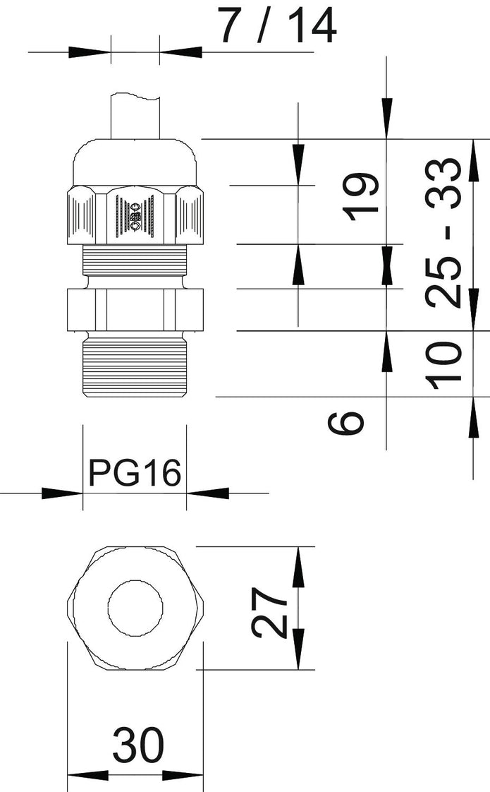 PG16 IP68 Kabelverschraubung Mit Zugentlastung RAL 7001 - 2022656 [5 Stück]