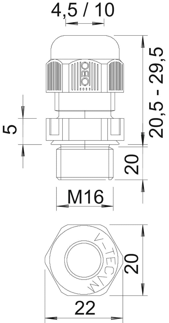 Metrische M16 Kabelverschraubung Mit Zugentlastung IP68 Schwarz PA - 2022966 [10 Stück]