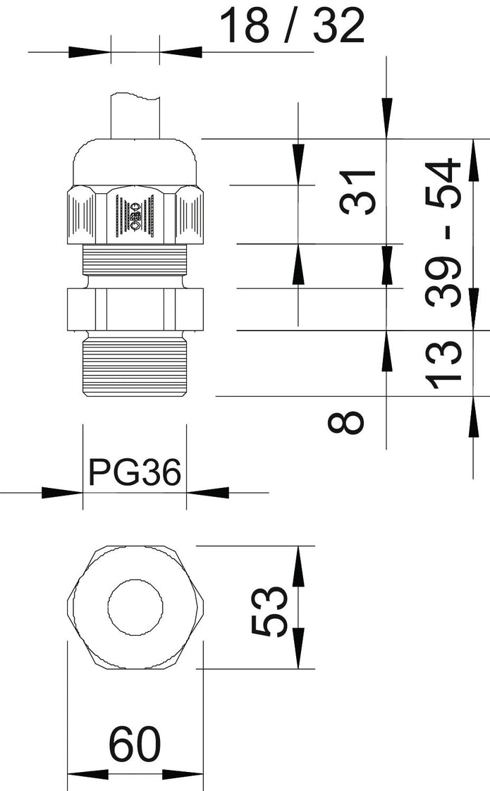 Industrielle PG36 IP68 Kabeldurchführung Mit Zugentlastung - 2022680