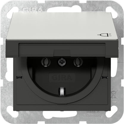 Gira System 55 Edelstahl Schuko Steckdose Mit Scharnierabdeckung - 4454600