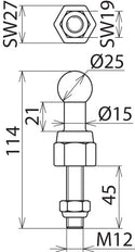 Dehn Kugelkopfschraube mit geradem Gewinde und Mutter 25mm M12x45mm - 755245