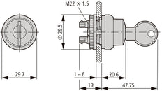 Eaton M22 3-Positionen Schlüsselschalter Mit MS2 Schloss - 111773