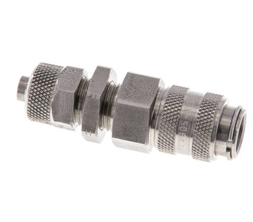 Edelstahl DN 5 Luftkupplung Muffe 6x8 mm Überwurfmutter Bulkhead Doppelabsperrung