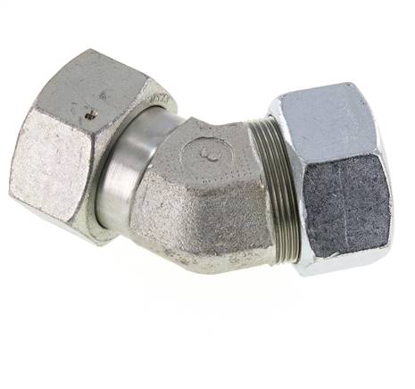 38S Verzinkter Stahl 45 Grad Schneidverschraubung mit Drehgelenk 315 bar NBR O-Ring Dichtungskonus Einstellbar ISO 8434-1