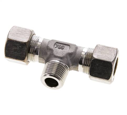 16S & R1/2'' Edelstahl T-Stück Kompressionsverschraubung mit Außengewinde 400 bar ISO 8434-1
