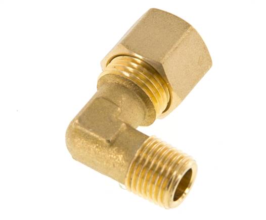 R 1/4'' Außengewinde x 10mm Messing 90 Grad Druckverschraubung 95 Bar DIN EN 1254-2