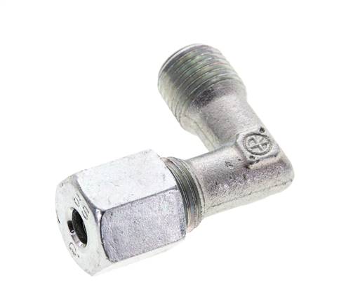 1/4'' NPT Außengewinde x 6S Verzinktes Stahlwinkelstück 90 Grad Schneidring 630 Bar DIN 2353