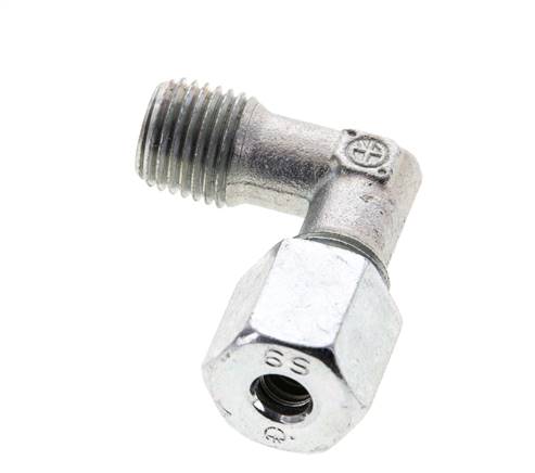 1/4'' NPT Außengewinde x 6S Verzinktes Stahlwinkelstück 90 Grad Schneidring 630 Bar DIN 2353