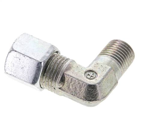 1/4'' NPT Außengewinde x 8S Verzinktes Stahlwinkelstück 90 Grad Schneidring 630 Bar DIN 2353